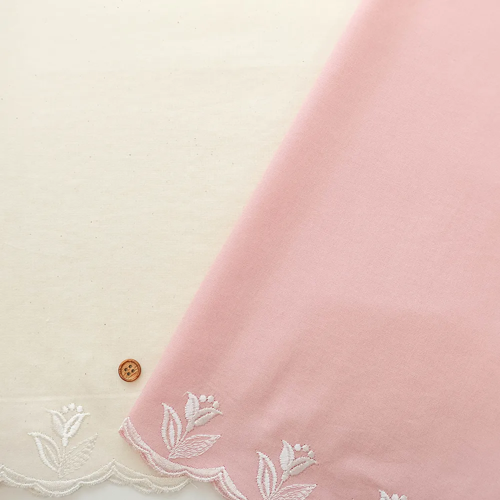 コットンカフェカーテン刺繍生地 フラワー 約70cm丈