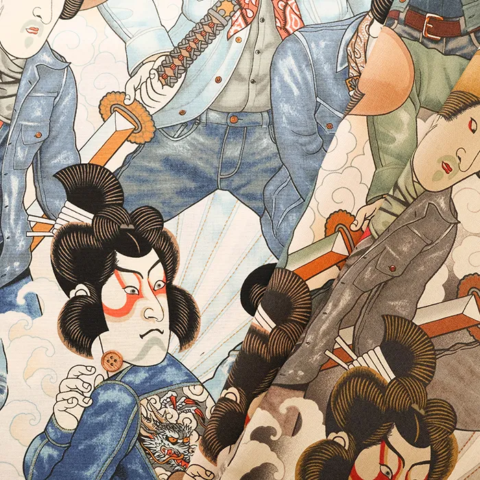USAコットンシーチングプリント生地 ALEXANDER HENRY denim samurai