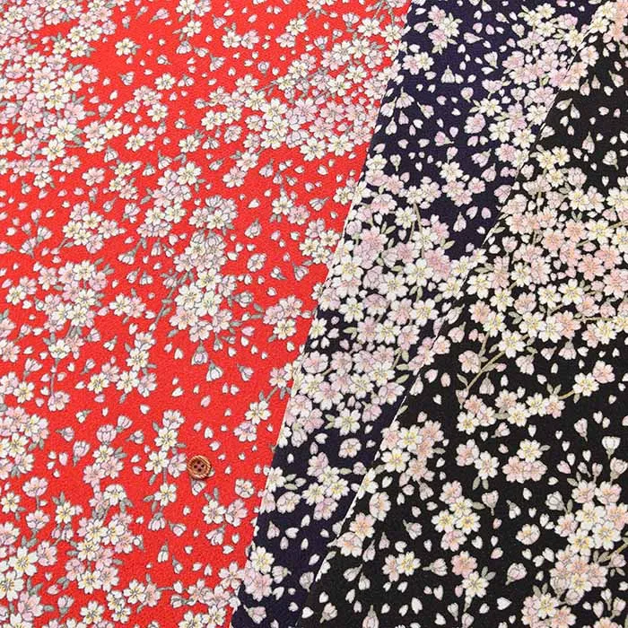 ポリエステルちりめんプリント生地 桜