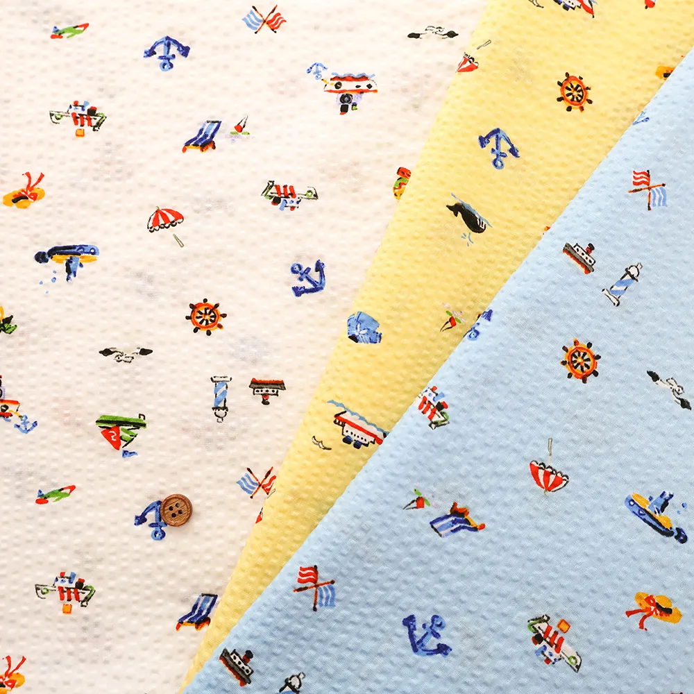 コットンリップルプリント生地 Sea motif