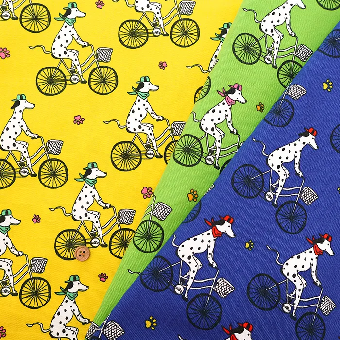 コットンオックスプリント生地 ダルメシアン自転車
