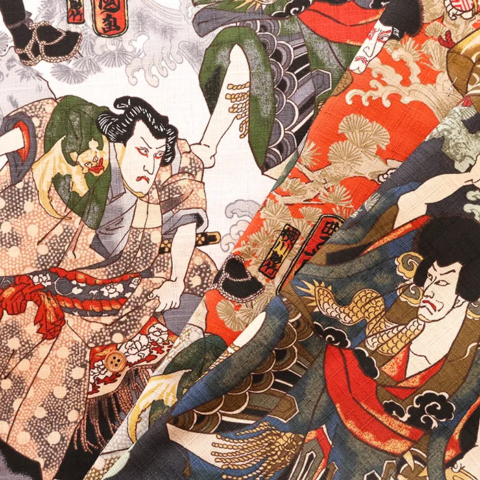 コットンドビープリント生地 和柄 浮世絵風武者