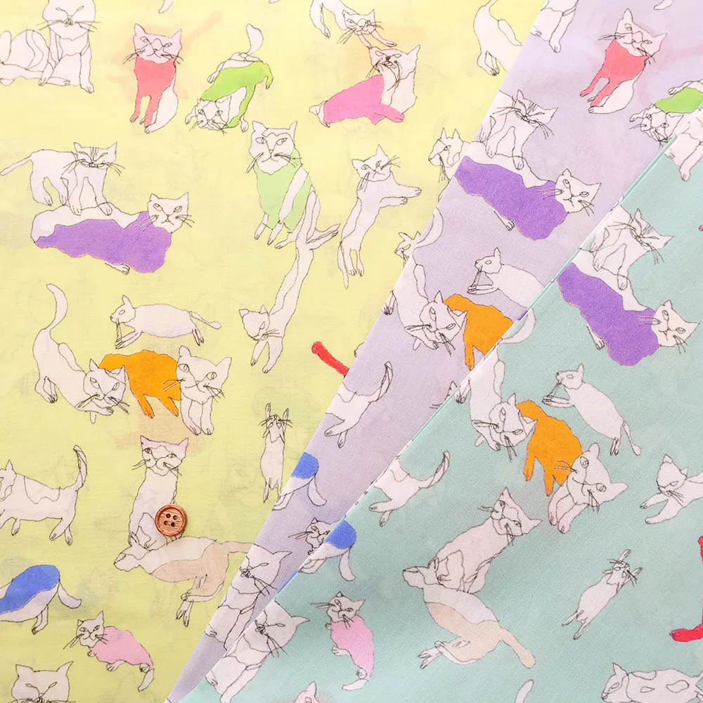 コットン60ローンインクジェットプリント生地 Shu Shiro×HOKKOH Cats