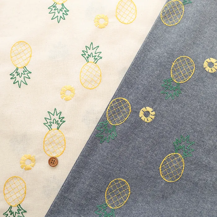 中国製 コットンシーチング刺繍生地 パイナップル