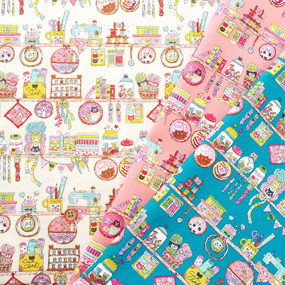 コットンシーチングプリント生地 にゃんともかわいい お裁縫時間