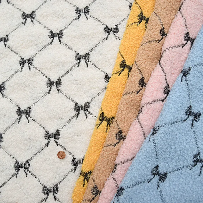 中国製 プードル刺繍生地 リボン