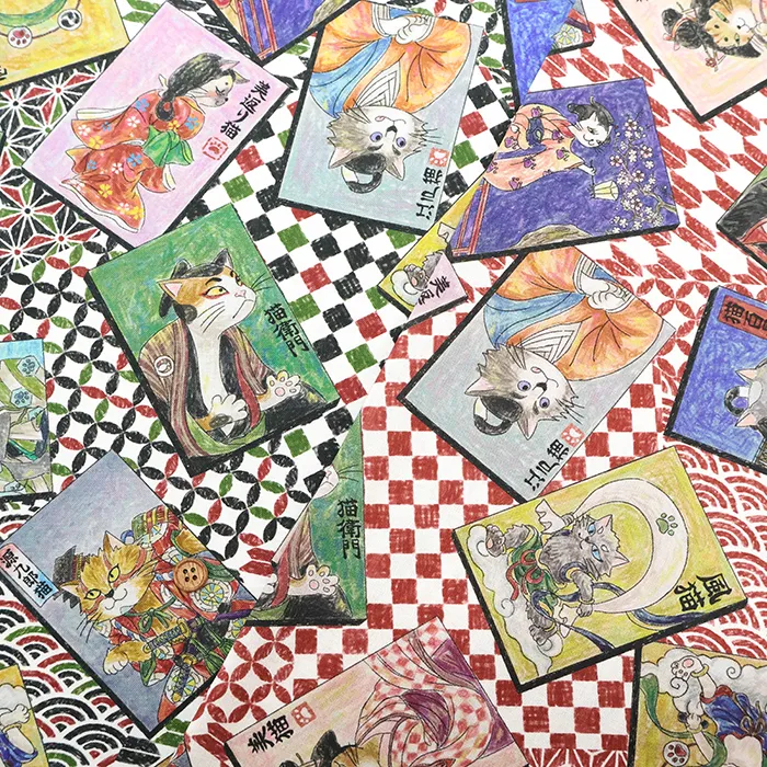 コットンシーチングインクジェットプリント生地 HOYOKA 猫の和装