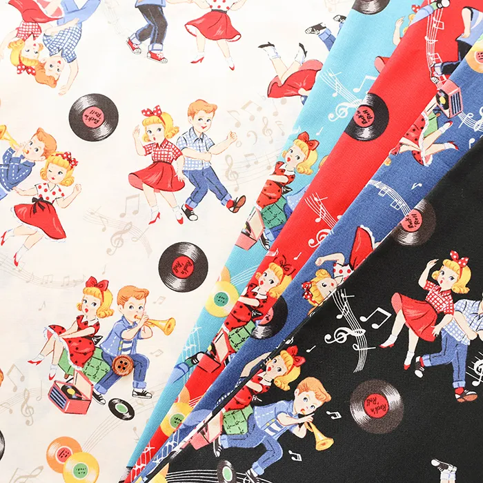 コットンシャーティングプリント生地 キルトゲイト Love Rockabilly