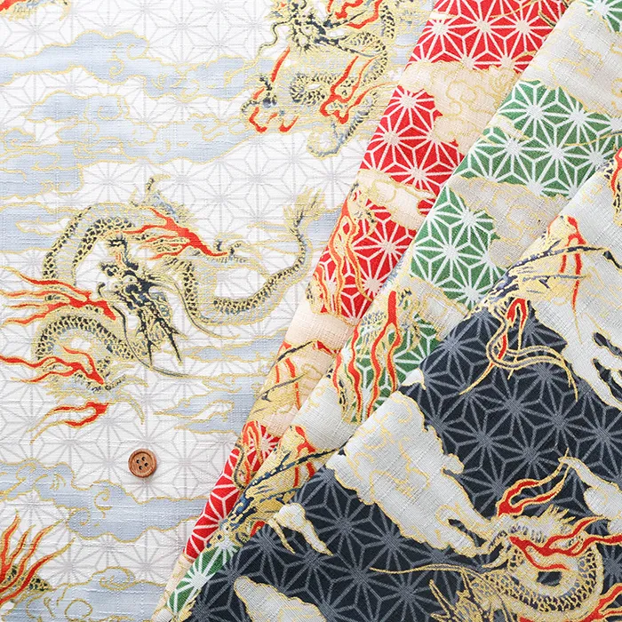 コットンドビーラメプリント生地 龍