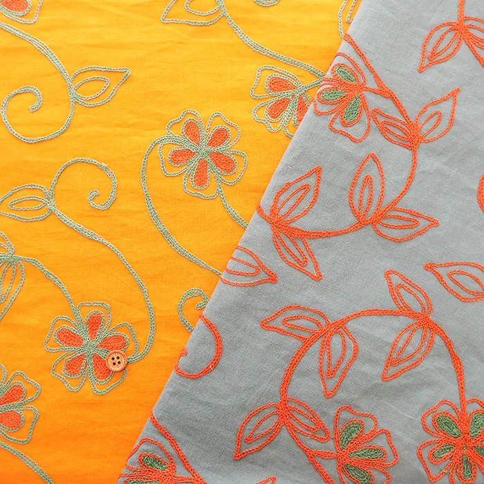 インド製　コットンMANGLAM刺繍生地　ボタニカル