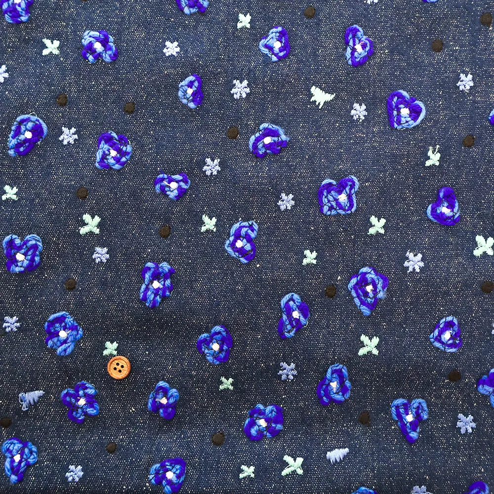 インド製　AP FASHIONS　シルクデニム刺繍生地