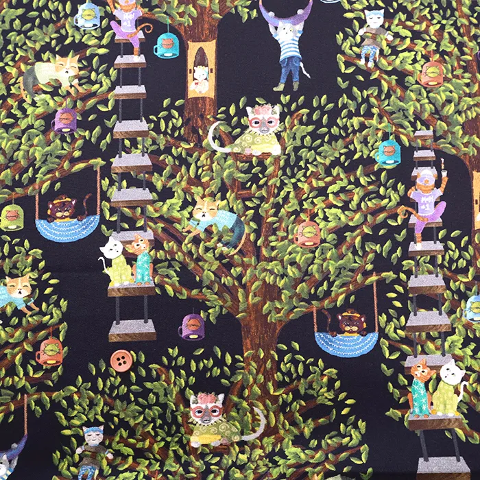 USAコットンプリント生地 MICHAEL MILLER CATS ON TREE