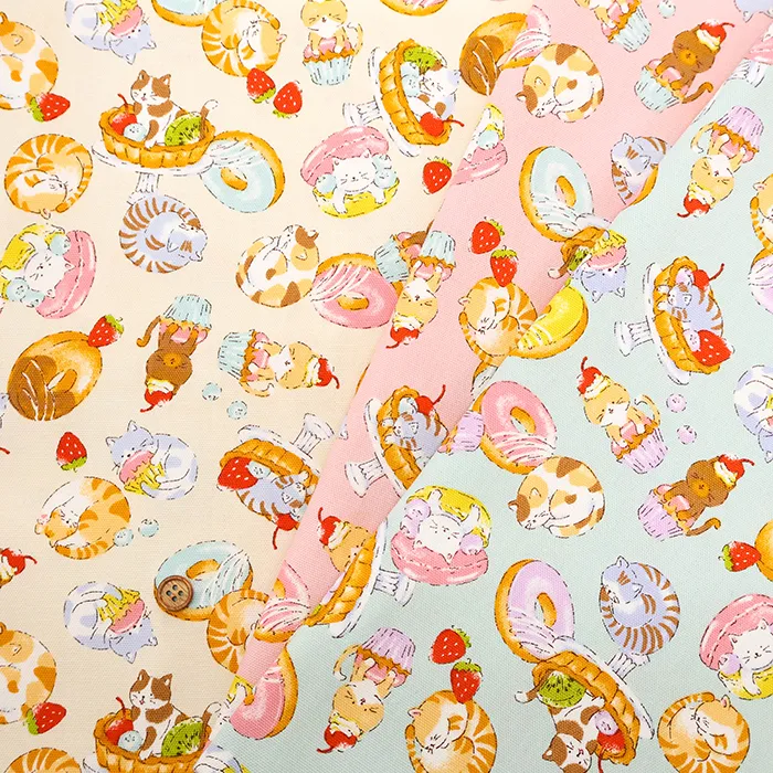 コットンオックスプリント生地 スイーツ Cat
