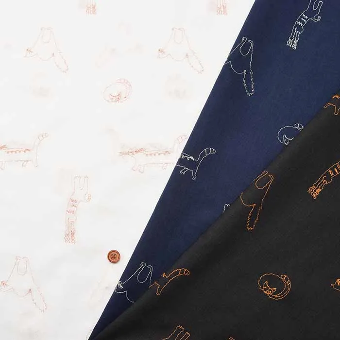 コットン60ローン刺繍生地 ネコの1日