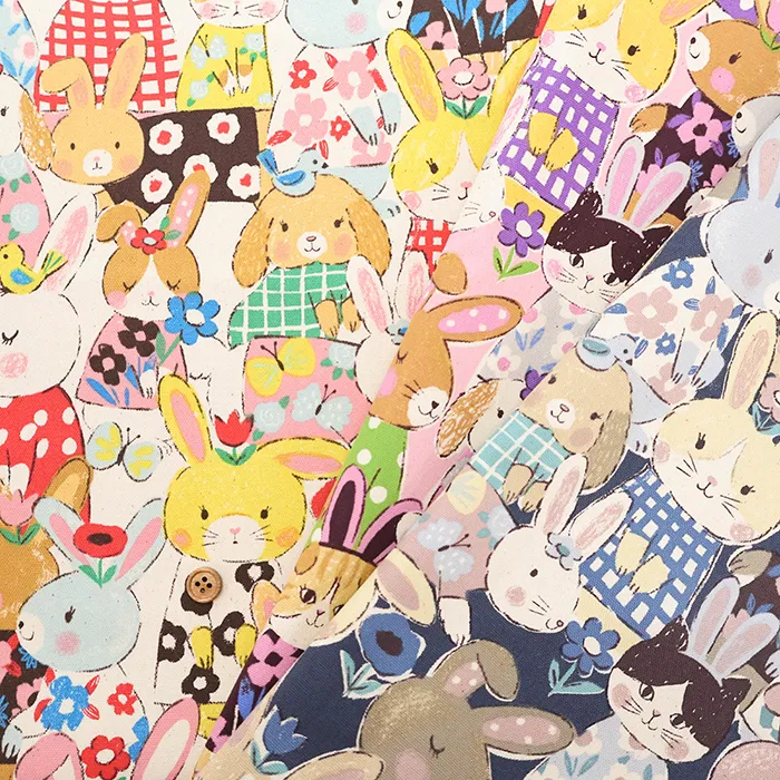 コットンオックスプリント生地 Powerful animal ウサギ